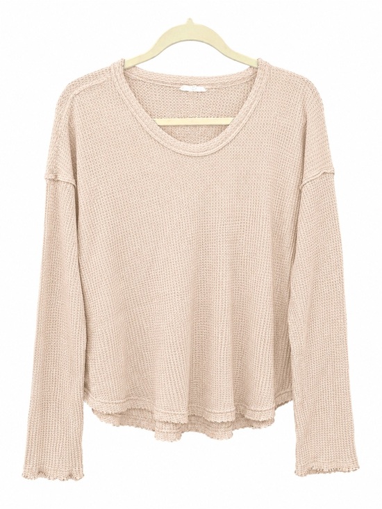 LA MIEL Tops - LA MIEL Long Sleeve Waffle Knit Top - Beige